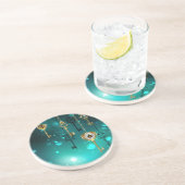 アンティークスケルトン鍵の緑の背景 コースター (側面)