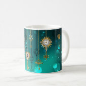 アンティークスケルトン鍵の緑の背景 コーヒーマグカップ (正面右)