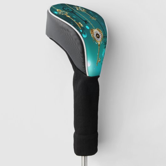 アンティークスケルトン鍵の緑の背景 ゴルフヘッドカバー (アングル)