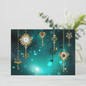 アンティークスケルトン鍵の緑の背景 サンキューカード (スタンド正面)