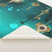 アンティークスケルトン鍵の緑の背景 シェルパブランケット (3/4)