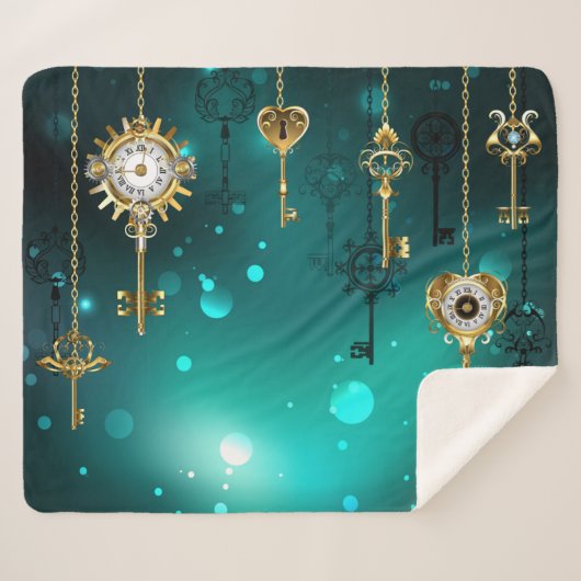 アンティークスケルトン鍵の緑の背景 シェルパブランケット (正面(横))