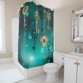アンティークスケルトン鍵の緑の背景 シャワーカーテン (インサイチュ)