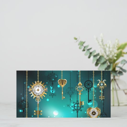 アンティークスケルトン鍵の緑の背景 シーズンカード (スタンド正面)