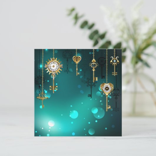 アンティークスケルトン鍵の緑の背景 シーズンカード (スタンド正面)