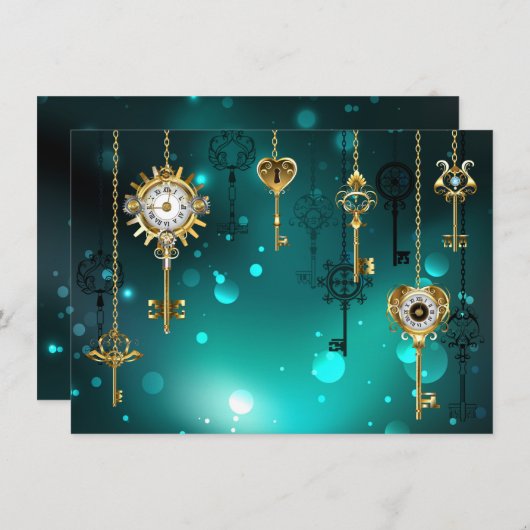 アンティークスケルトン鍵の緑の背景 シーズンカード (正面/裏面)