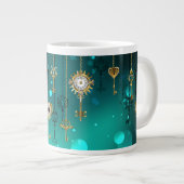 アンティークスケルトン鍵の緑の背景 ジャンボコーヒーマグカップ (正面右)