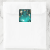 アンティークスケルトン鍵の緑の背景 スクエアシール (バッグ)