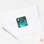 アンティークスケルトン鍵の緑の背景 スクエアシール (封筒)