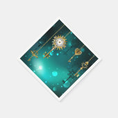 アンティークスケルトン鍵の緑の背景 スタンダードカクテルナプキン (角)