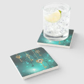 アンティークスケルトン鍵の緑の背景 ストーンコースター (横)