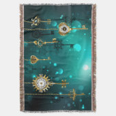 アンティークスケルトン鍵の緑の背景 スローブランケット (正面縦)