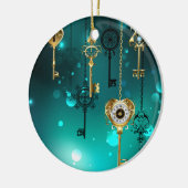 アンティークスケルトン鍵の緑の背景 セラミックオーナメント (左)