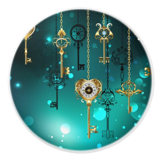 アンティークスケルトン鍵の緑の背景 セラミックノブ (正面)