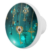 アンティークスケルトン鍵の緑の背景 セラミックノブ (右)