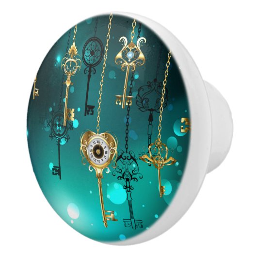 アンティークスケルトン鍵の緑の背景 セラミックノブ (右)