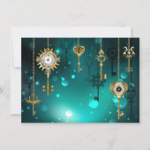 アンティークスケルトン鍵の緑の背景 セーブザデート (正面)