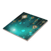 アンティークスケルトン鍵の緑の背景 タイル (側面)