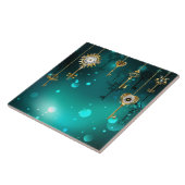 アンティークスケルトン鍵の緑の背景 タイル (側面)