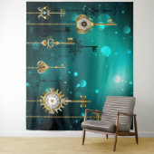 アンティークスケルトン鍵の緑の背景 タペストリー (インサイチュ)