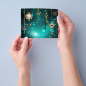 アンティークスケルトン鍵の緑の背景 チラシ (手)