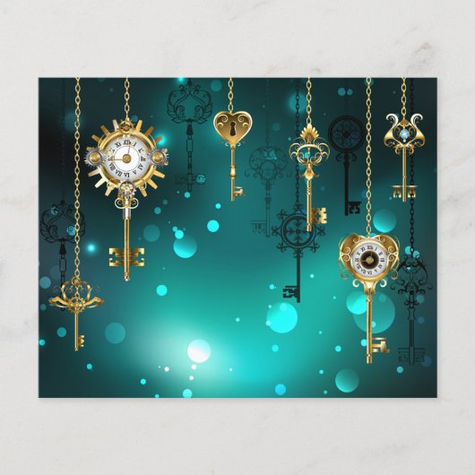 アンティークスケルトン鍵の緑の背景 チラシ (正面)