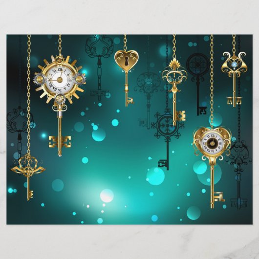 アンティークスケルトン鍵の緑の背景 チラシ (正面)