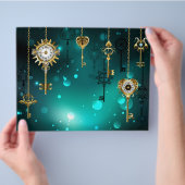 アンティークスケルトン鍵の緑の背景 チラシ (手)