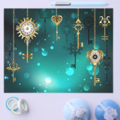 アンティークスケルトン鍵の緑の背景 チラシ (シングル)