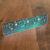 アンティークスケルトン鍵の緑の背景 デスクネームプレート (側面)