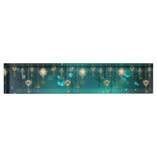 アンティークスケルトン鍵の緑の背景 デスクネームプレート (正面)