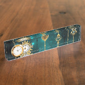 アンティークスケルトン鍵の緑の背景 デスクネームプレート (側面)