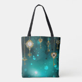 アンティークスケルトン鍵の緑の背景 トートバッグ (裏面)