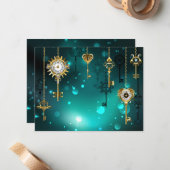 アンティークスケルトン鍵の緑の背景 ノートカード (正面/裏面インサイチュ)