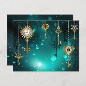 アンティークスケルトン鍵の緑の背景 ノートカード (正面/裏面)