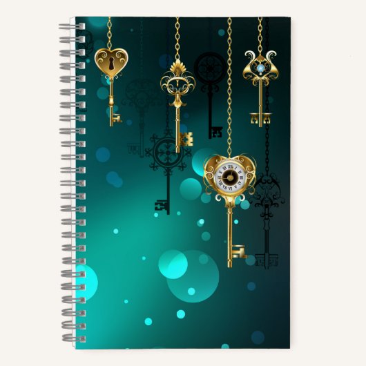 アンティークスケルトン鍵の緑の背景 ノートブック (正面)
