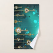 アンティークスケルトン鍵の緑の背景 ハンドタオル (ハンドタオル)