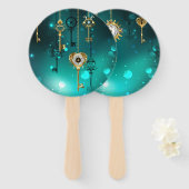 アンティークスケルトン鍵の緑の背景 ハンドファン (正面&裏面)