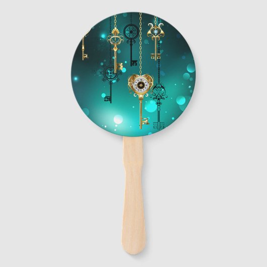 アンティークスケルトン鍵の緑の背景 ハンドファン (正面)