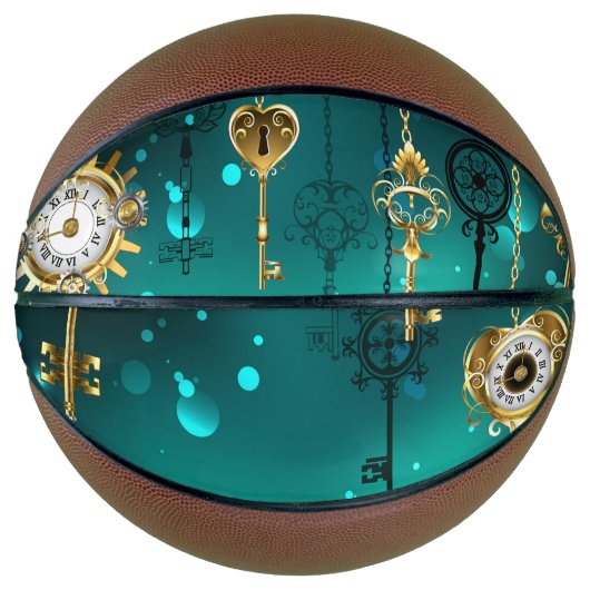 アンティークスケルトン鍵の緑の背景 バスケットボール (正面)