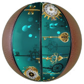 アンティークスケルトン鍵の緑の背景 バスケットボール (縦)