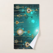 アンティークスケルトン鍵の緑の背景 バスタオルセット (ハンドタオル)