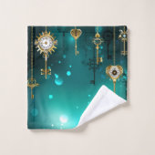 アンティークスケルトン鍵の緑の背景 バスタオルセット (ウォッシュタオル)