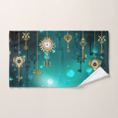 アンティークスケルトン鍵の緑の背景 バスタオルセット (ハンドタオル)