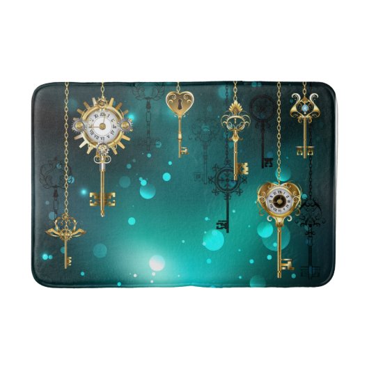 アンティークスケルトン鍵の緑の背景 バスマット (正面)