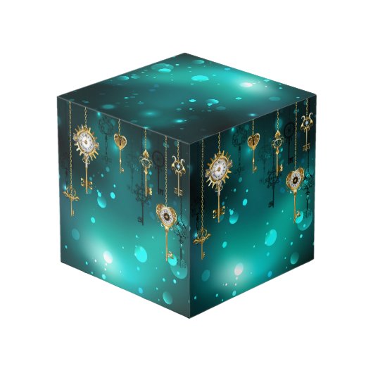 アンティークスケルトン鍵の緑の背景 フォトキューブ (裏面アングル)