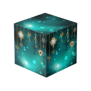 アンティークスケルトン鍵の緑の背景 フォトキューブ