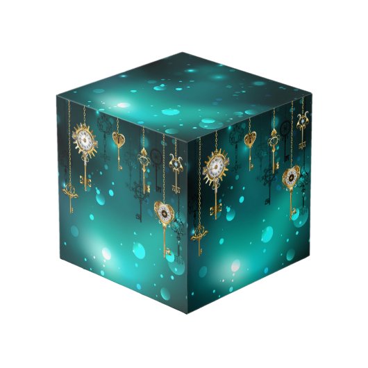 アンティークスケルトン鍵の緑の背景 フォトキューブ (正面アングル)