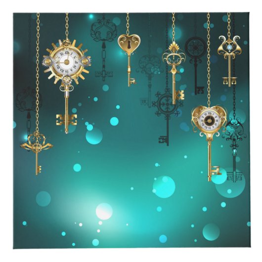 アンティークスケルトン鍵の緑の背景 フォトキューブ (正面)