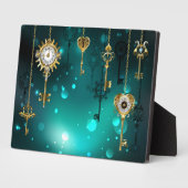 アンティークスケルトン鍵の緑の背景 フォトプラーク (側面)